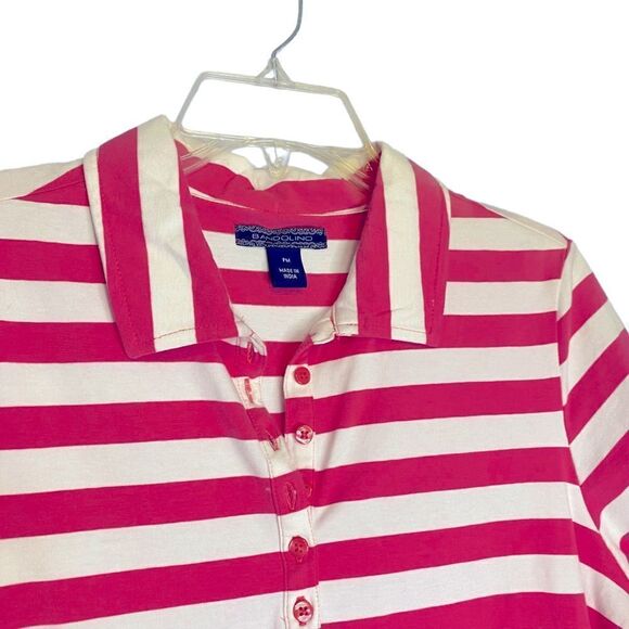 New Bandolino Striped Polo Top, pink and white, short sleeves, size PM - Picture 2 of 6